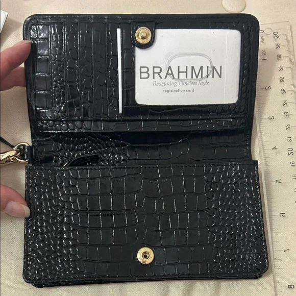 Black Brahmin Crocodile Pattern Wristlet Wallet - Picture 3 of 4